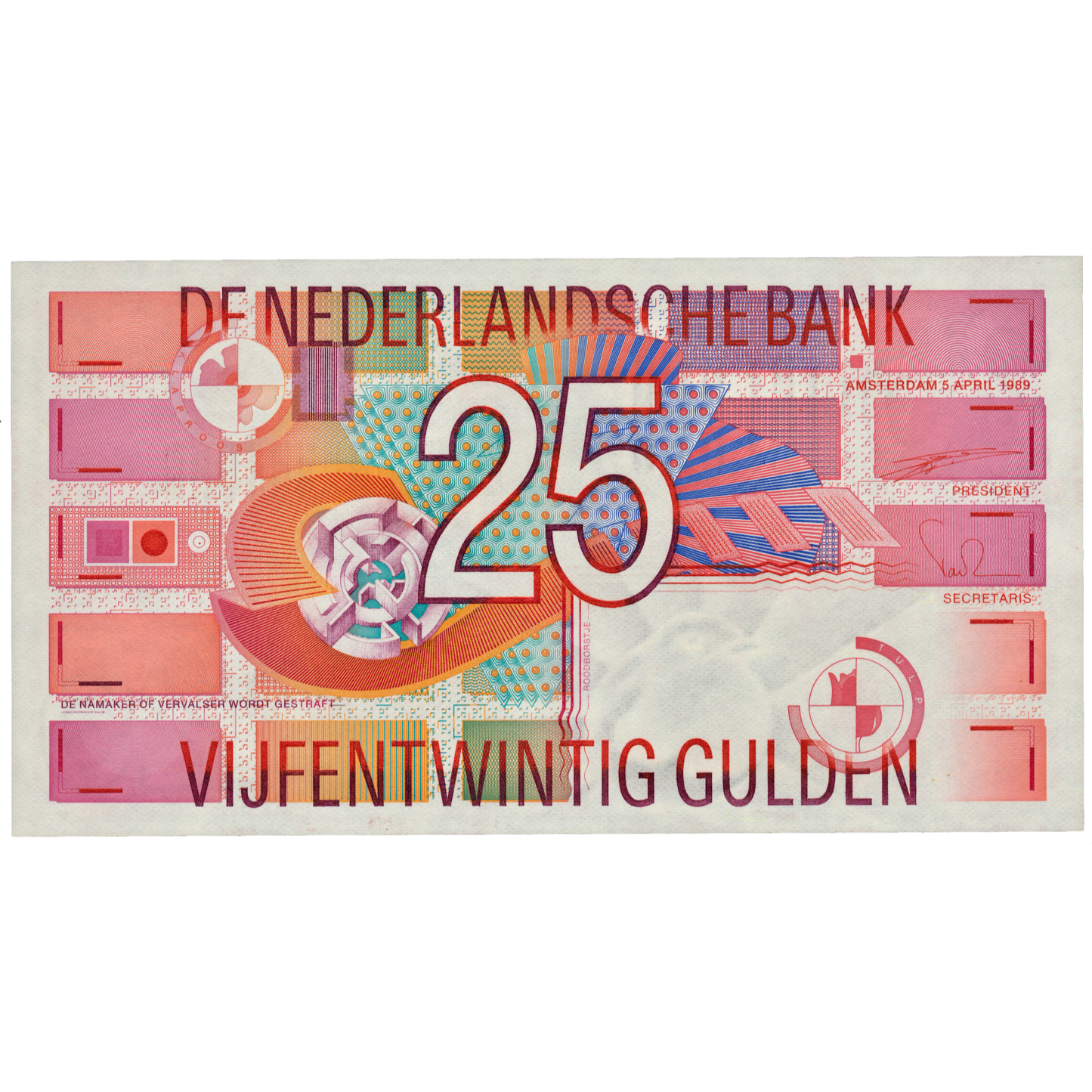 NETHERLANDS P.100 1997 25 Guilden UNC