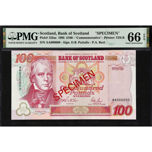 SCOTLAND P.123as SC176a 1995 Bank of Scotland £100 Specimen GEM UNC 66EPQ