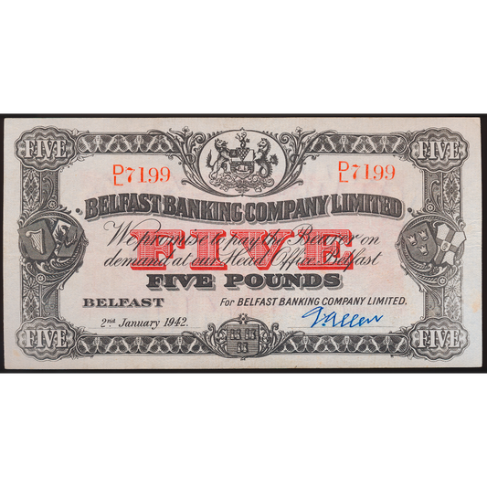 NORTHERN IRELAND P.127b NI302b 1942 Belfast Banking Company Limited £5 GVF