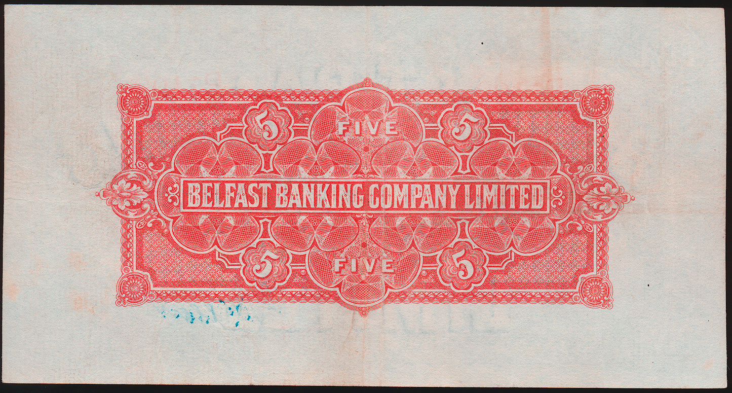 NORTHERN IRELAND P.127b NI302b 1942 Belfast Banking Company Limited £5 EF40