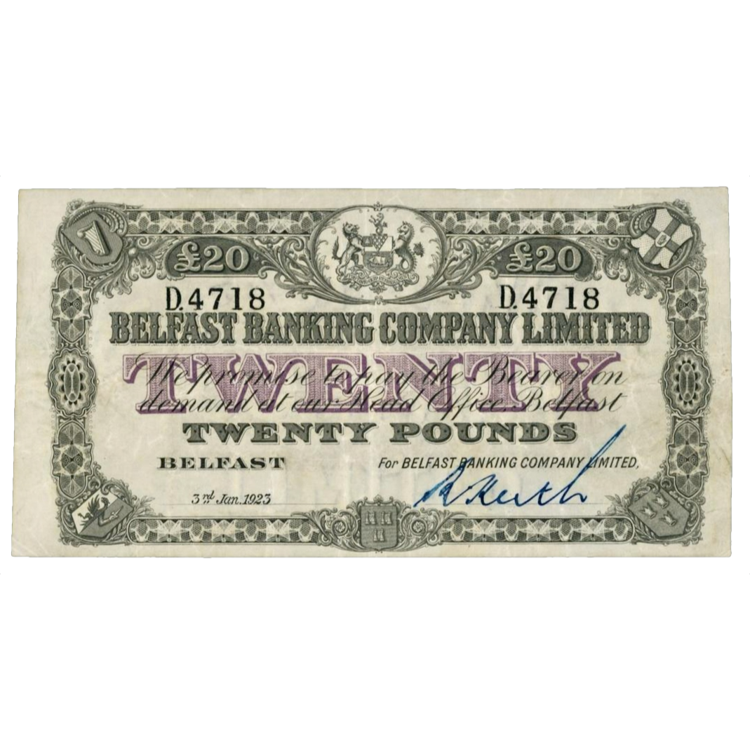 NORTHERN IRELAND P.129a NI304a 1923 Belfast Banking Co Ltd £20 VF25