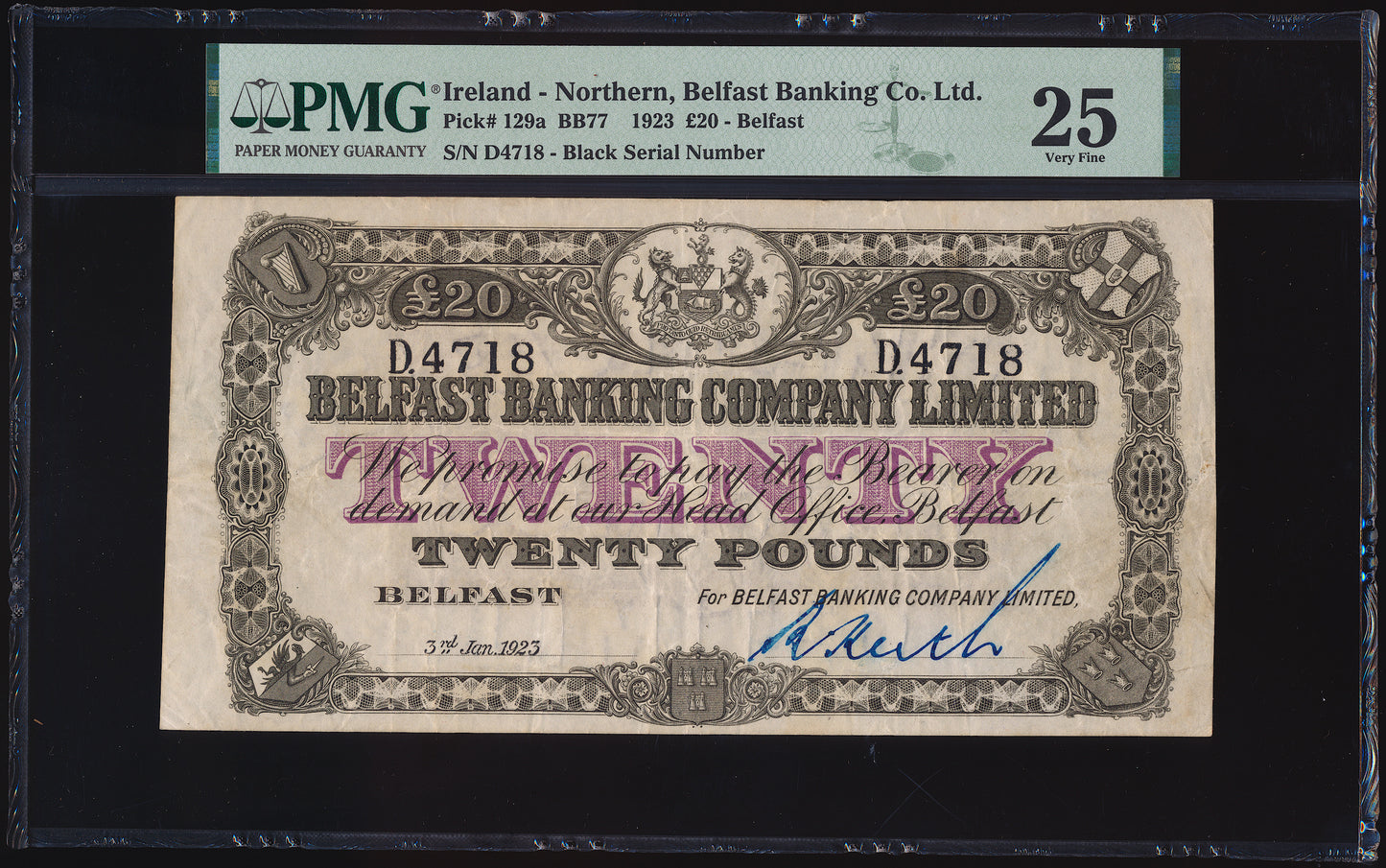 NORTHERN IRELAND P.129a NI304a 1923 Belfast Banking Co Ltd £20 VF25