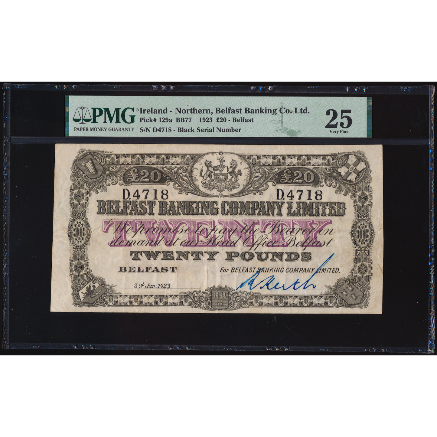 NORTHERN IRELAND P.129a NI304a 1923 Belfast Banking Co Ltd £20 VF25
