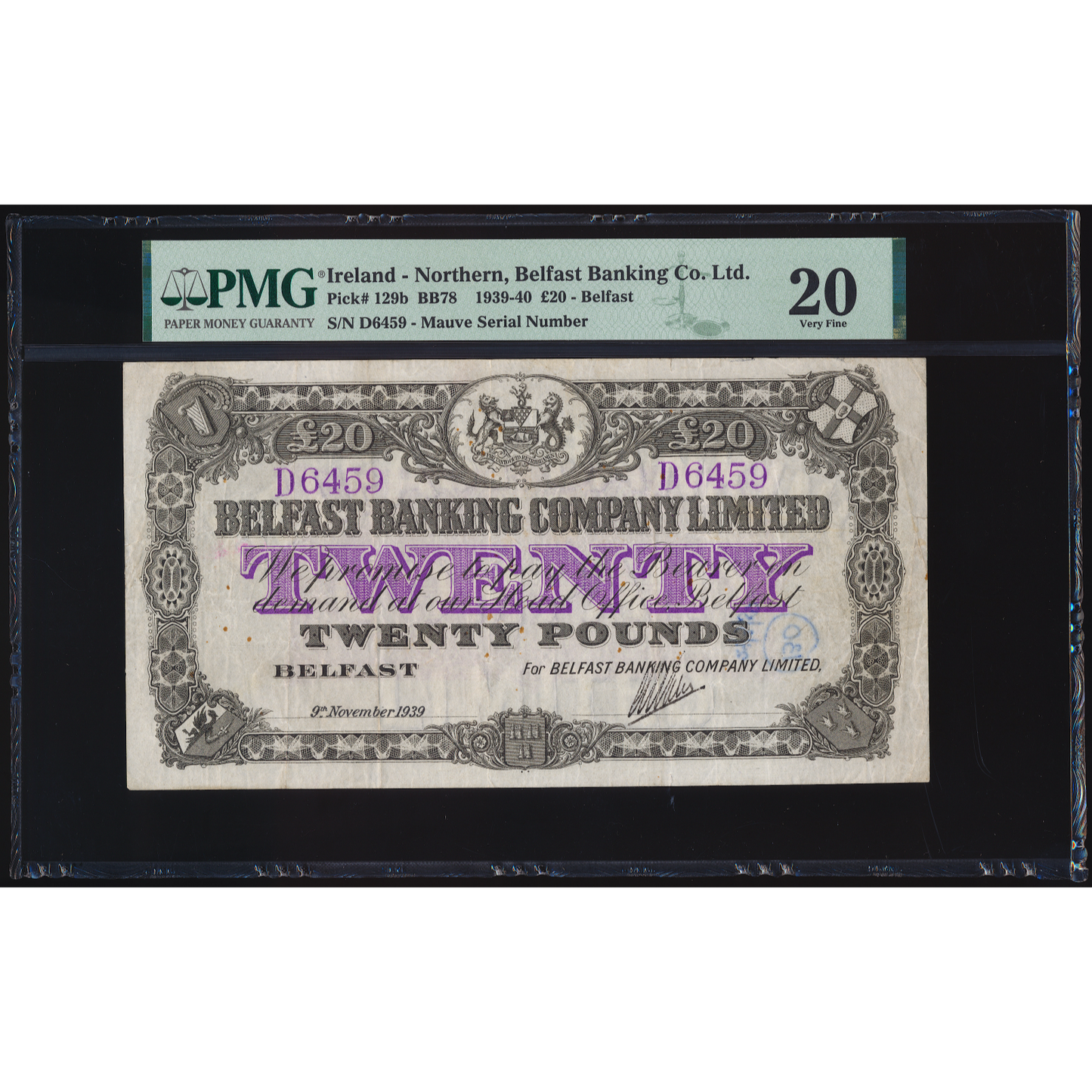 NORTHERN IRELAND P.129b NI304a 1939 Belfast Banking Co Ltd £20 VF20
