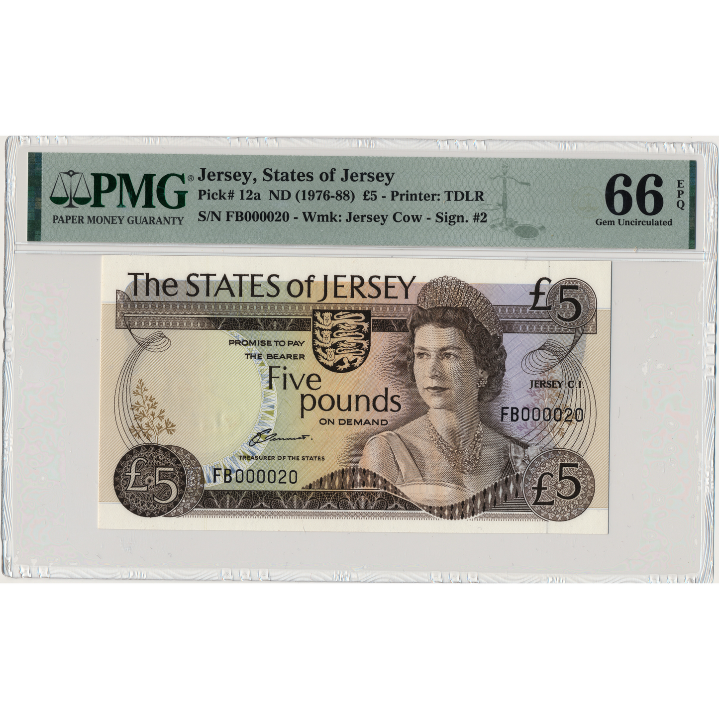 JERSEY P.12a JE22a 1976-1983 £5 FB000020 GEM UNC 66 EPQ
