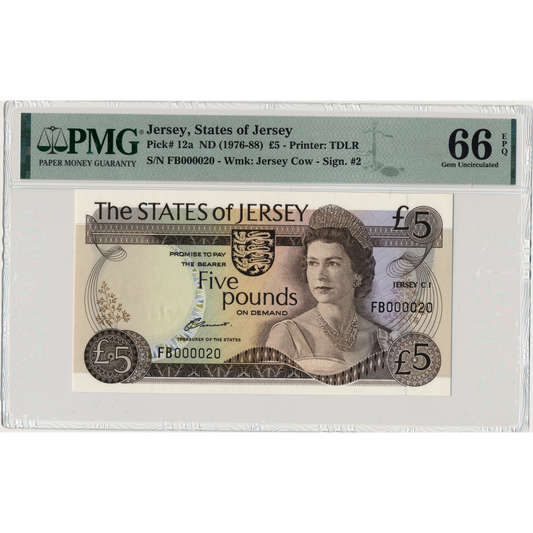 JERSEY P.12a JE22a 1976-1983 £5 FB000020 GEM UNC 66 EPQ
