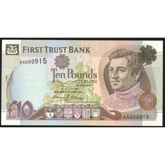 NORTHERN IRELAND P.136a NI412a 1998 first run low number First Trust Bank £10 UNC