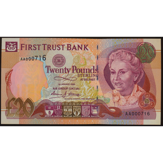 NORTHERN IRELAND P.137a NI422a 1998 First run Low serial no First Trust Bank £20 UNC