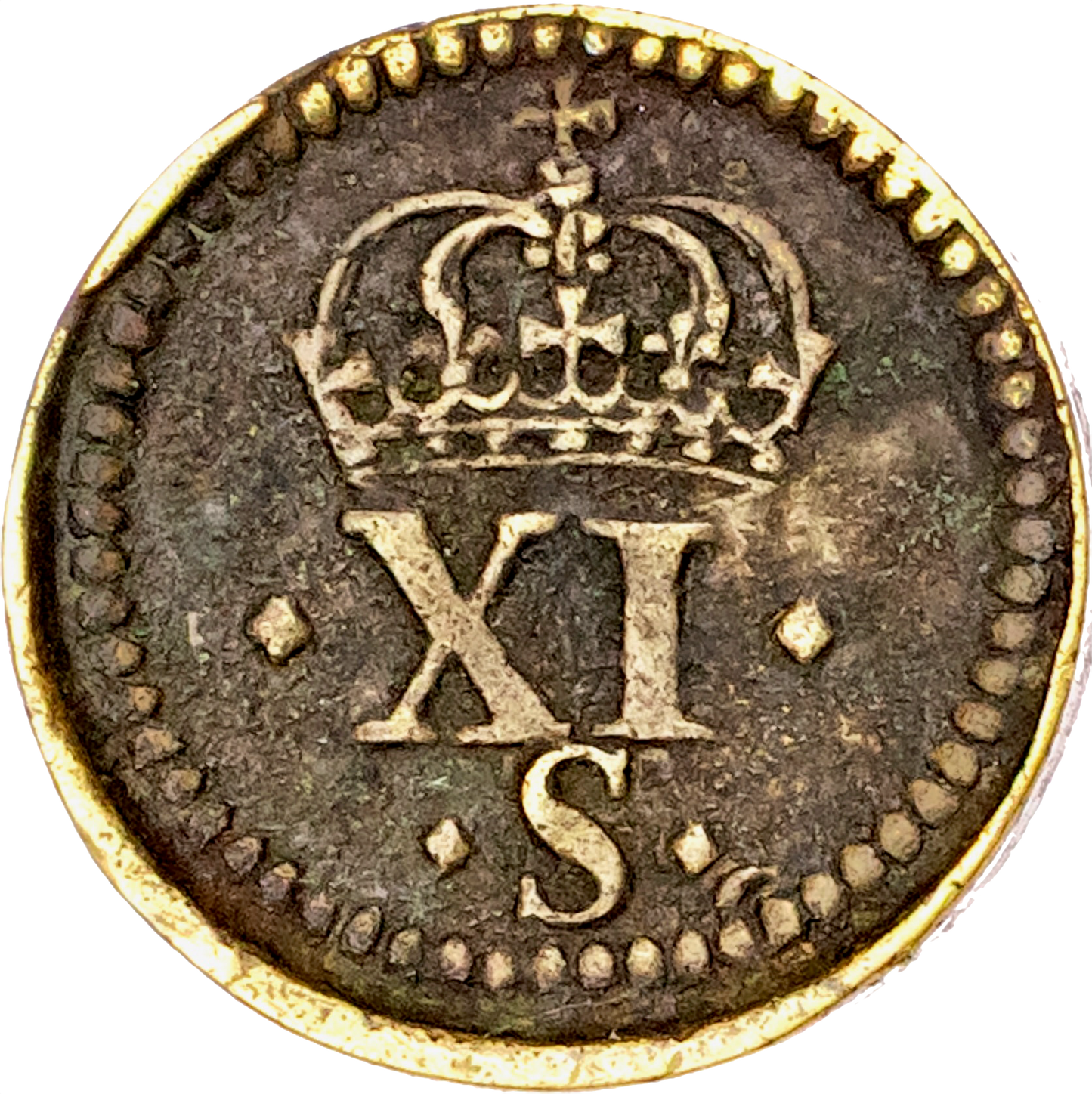 1604 James I brass coin weight for a 11 shilling Double Crown by N Briot