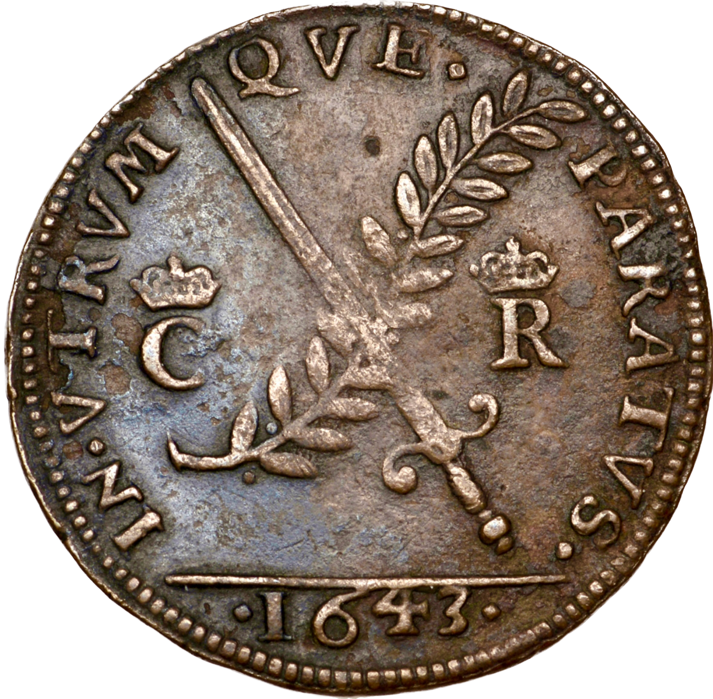 1643 Peace or War 29mm copper medal MI 309/134 E 142 GVF