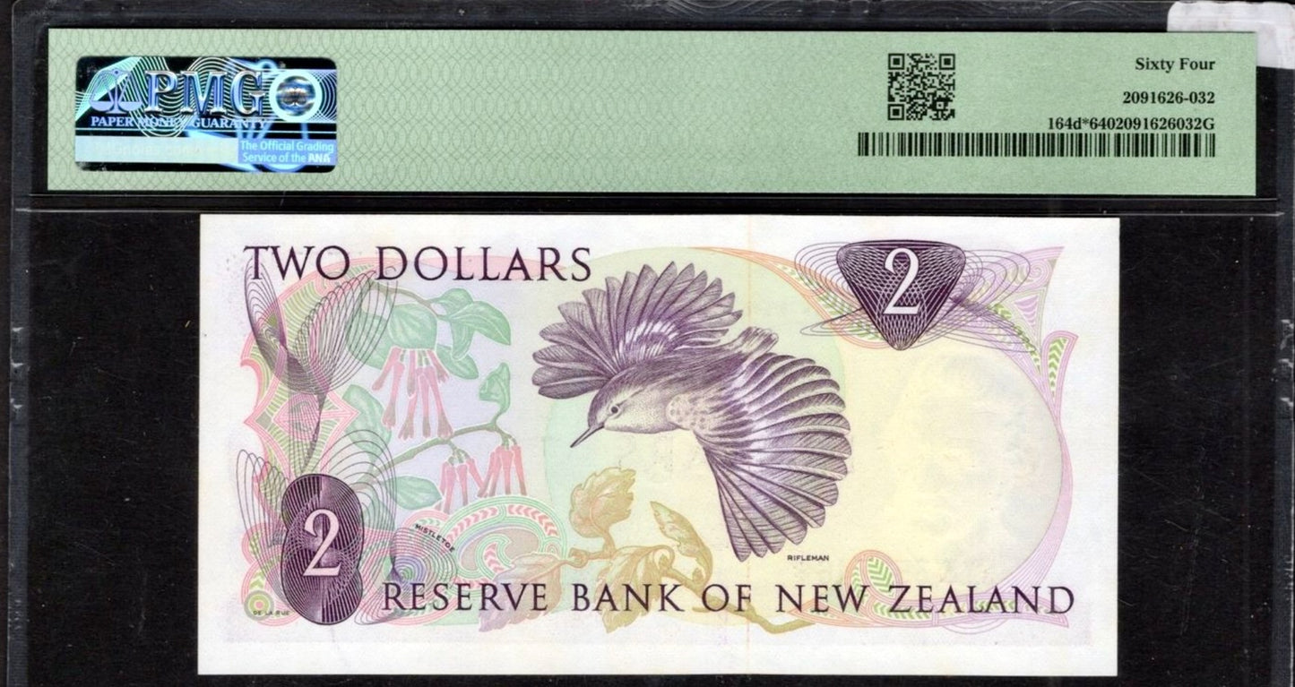 NEW ZEALAND P.164dr 1977-1981 $2 Replacement note Choice UNC 64