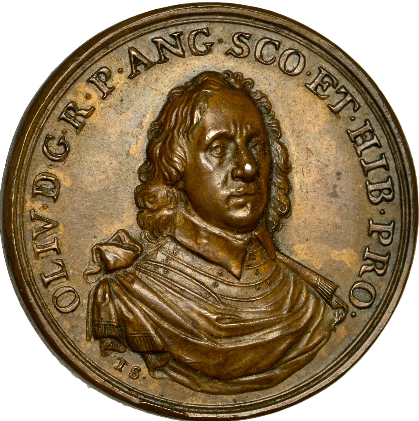 1658 (c) 1658 Oliver Cromwell Lord Protector struck copper medal MI 410/46 E189