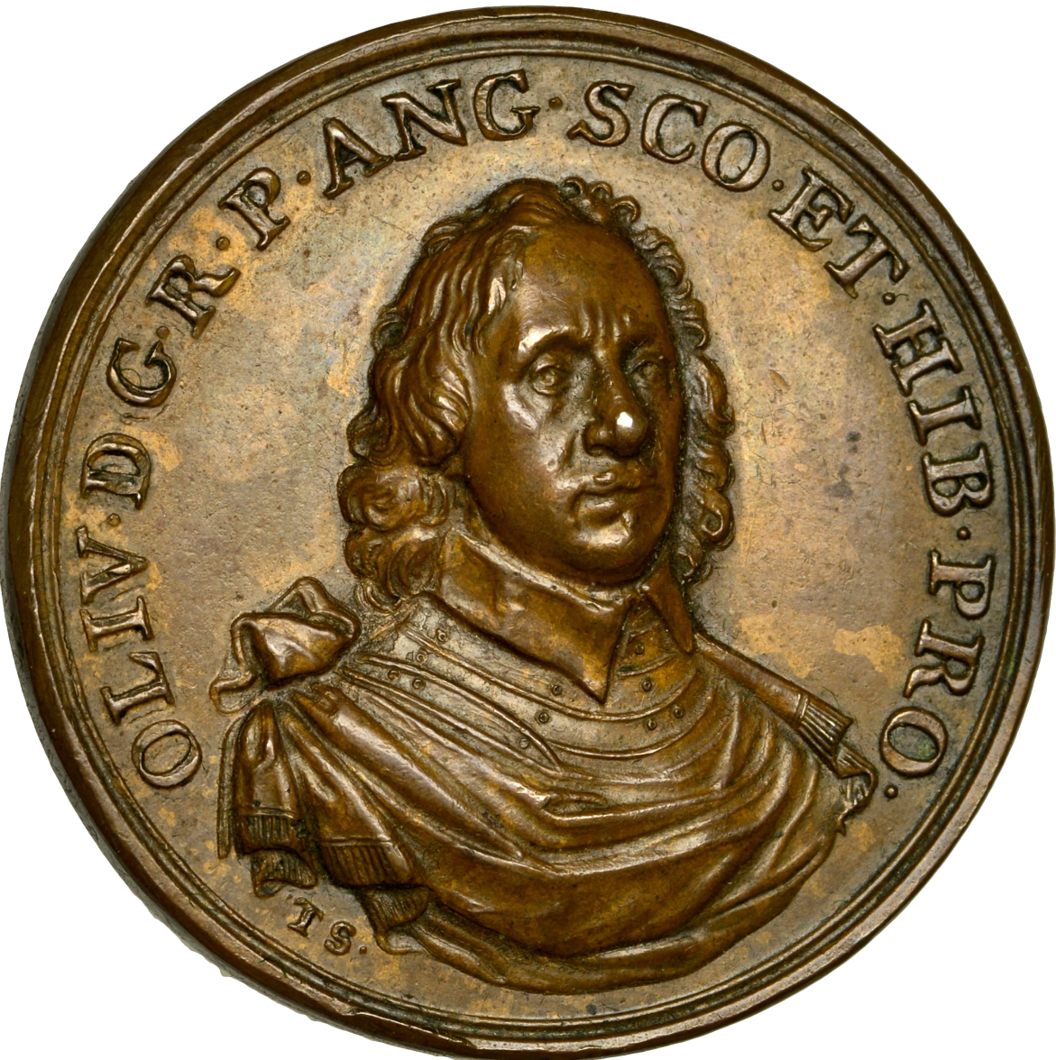 1658 (c) 1658 Oliver Cromwell Lord Protector struck copper medal MI 410/46 E189