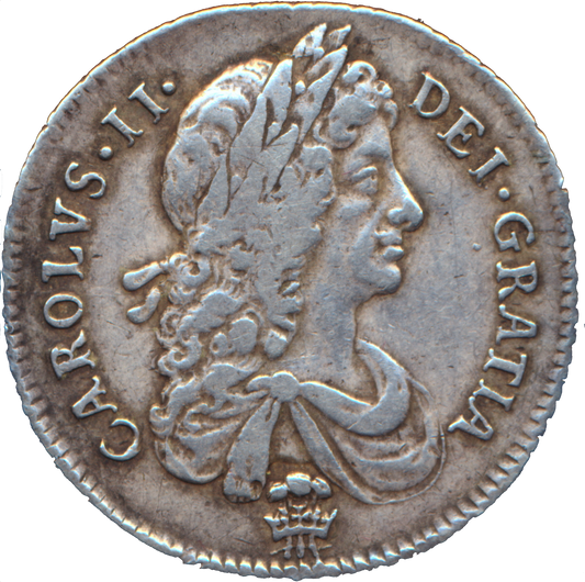 1673 Shilling Second bust Plume below bust S3376 ESC 525 Extremely rare (R3) AVF/VF
