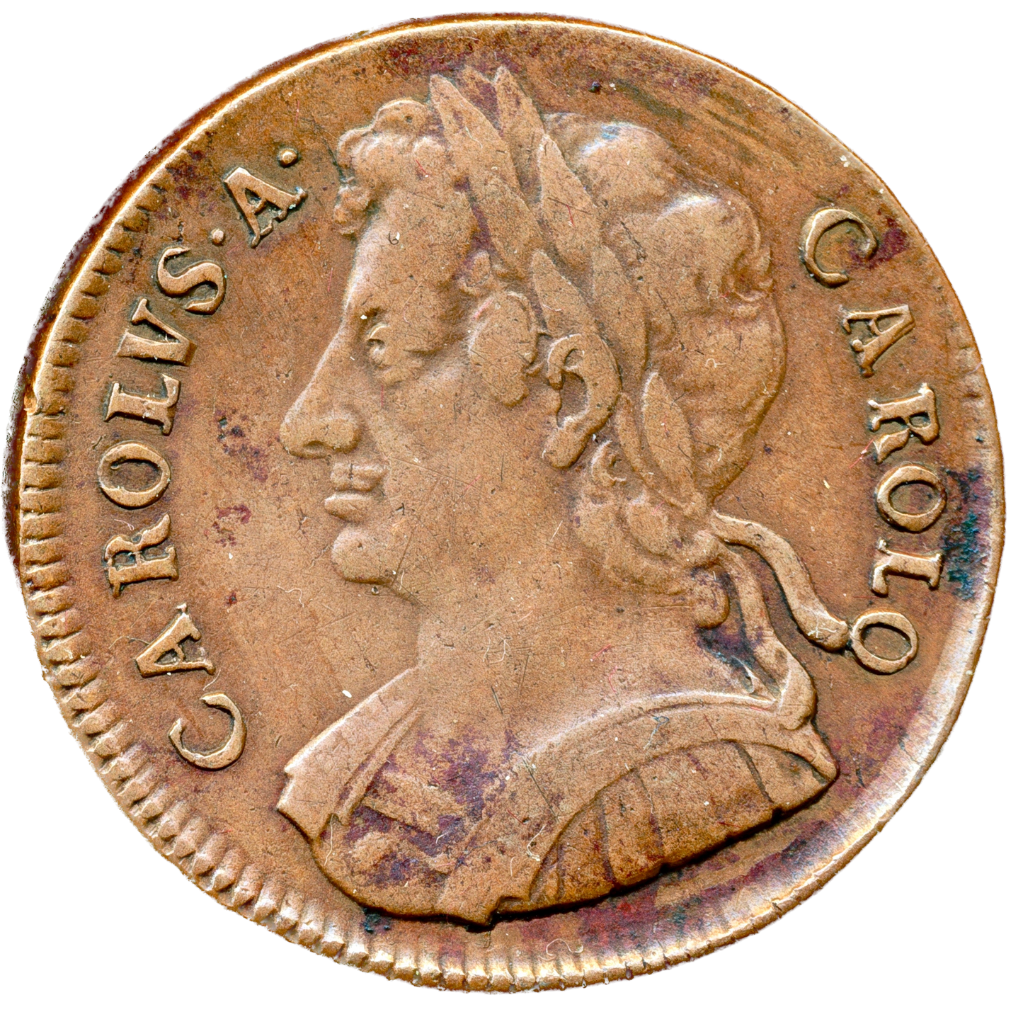 1675/3 Halfpenny S3393 BMC 516 Very Scarce GF/AVF