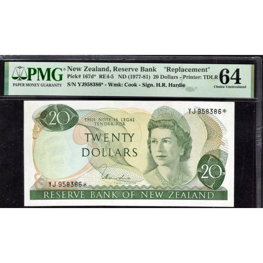 NEW ZEALAND P.167dr 1977-1981 $20 Replacement note CHOICE UNC 64