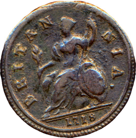 1718 Halfpenny Obverse no stops S3659 BMC 775 GVF Very rare