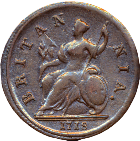 1718 Halfpenny Obverse no stops S3659 BMC 775 GVF Very rare