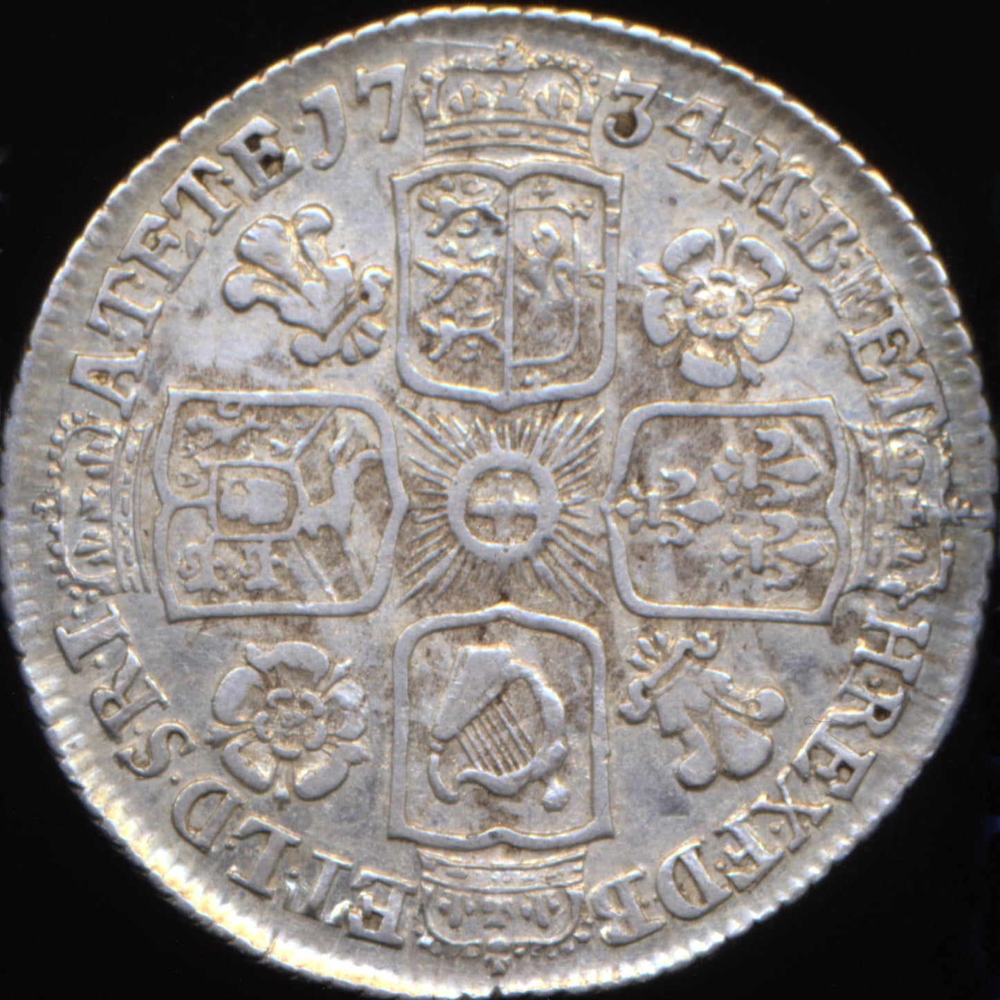 1734 Sixpence Young head Roses and plumes S3707 ESC 1744 Rare (R2) VF