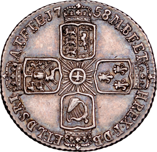 1758 Sixpence Old head Plain in angles S3711 ESC 1763 GEF