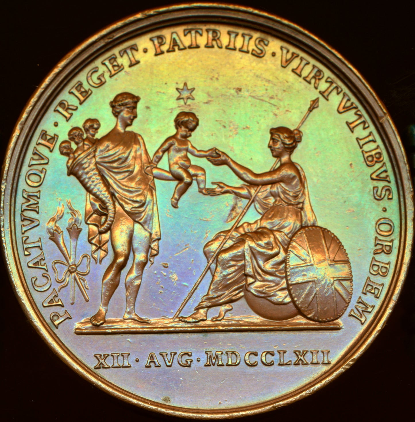 1762 Birth of George, Prince of Wales 40mm copper medal by T Pingo E699 BHM 77