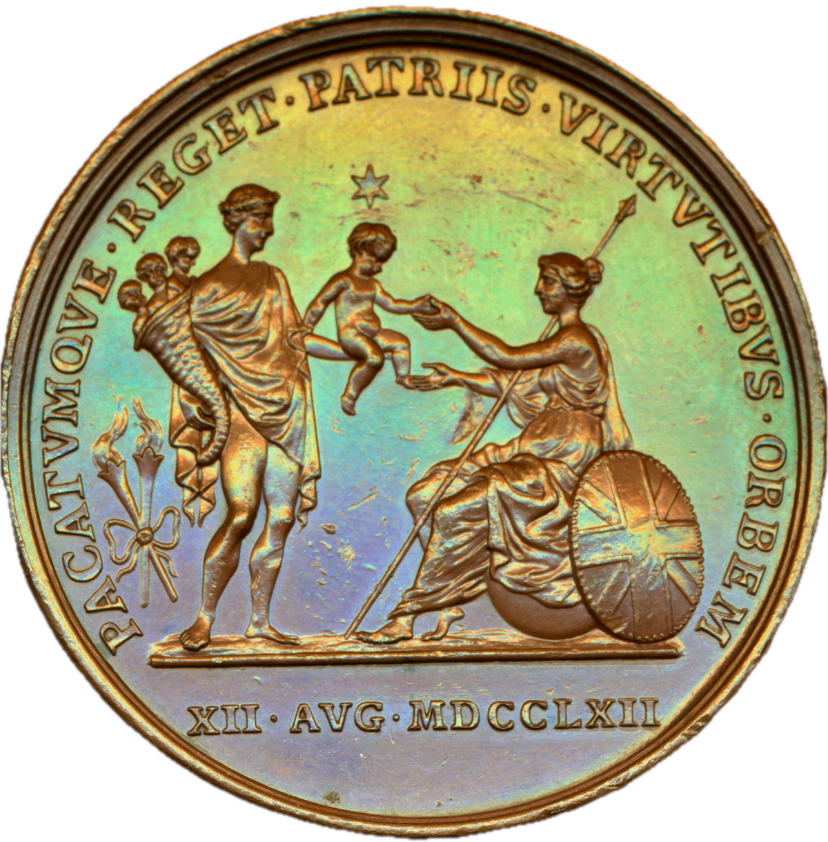1762 Birth of George, Prince of Wales 40mm copper medal by T Pingo E699 BHM 77