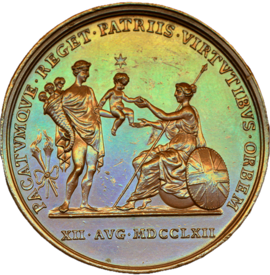 1762 Birth of George, Prince of Wales 40mm copper medal by T Pingo E699 BHM 77
