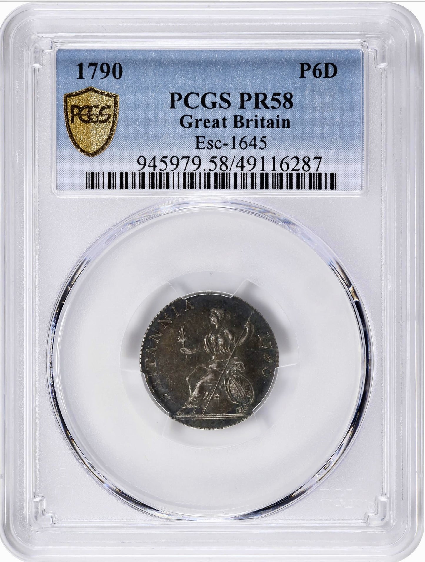 1790 sixpence pattern in silver ESC 2219 Proof 58