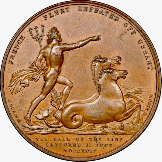 1794 Admiral Earl Howe, Naval Victory of the First of June 1794 copper medal BHM 387 E856 MS 63 BN
