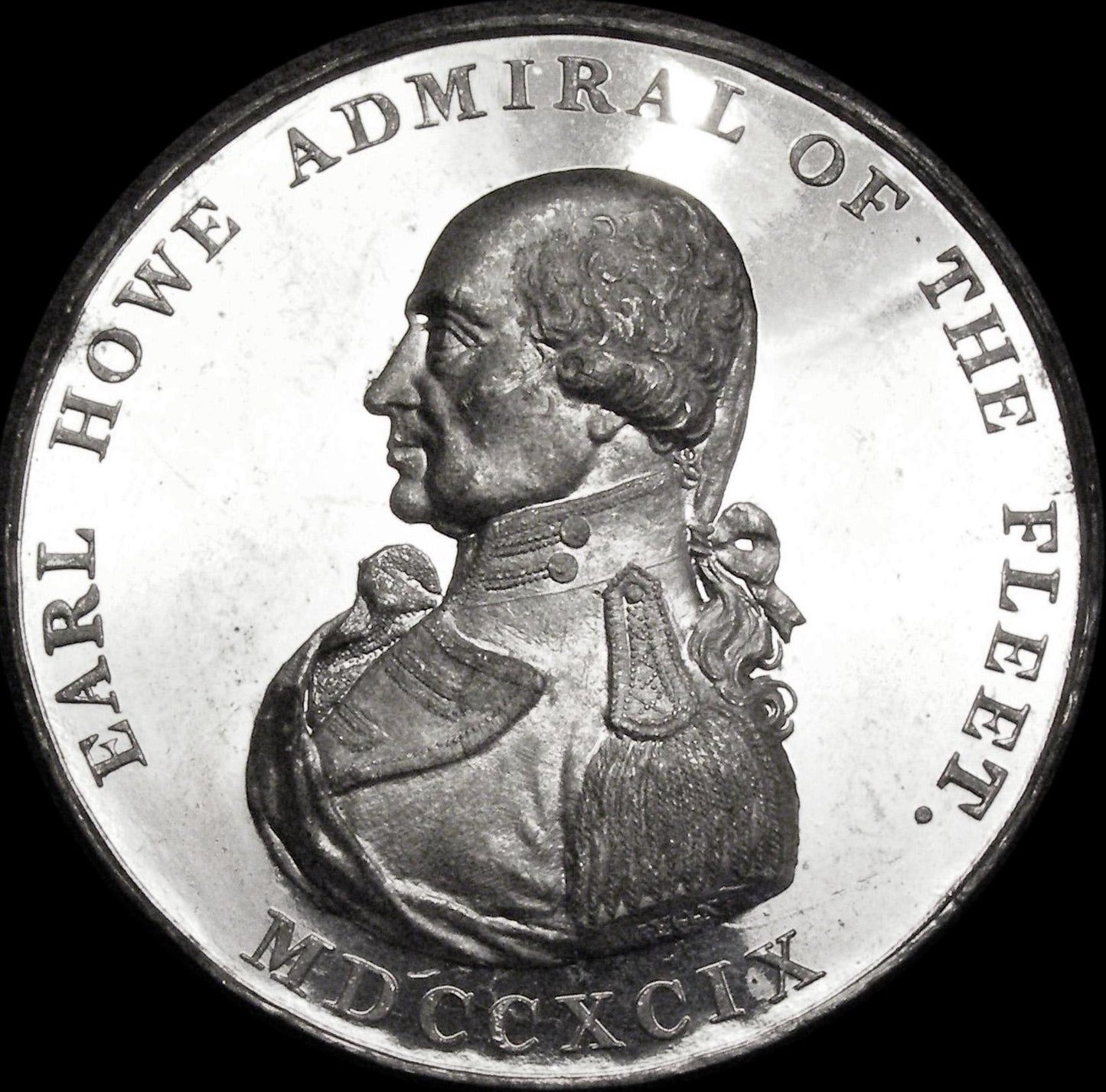 1799 Death of Earl Howe 38mm white metal medal by T Wyon BHM 468 E909