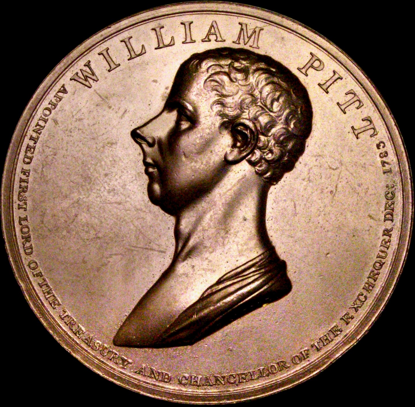 1799 William Pitt, First Lord of the Treasury 54mm copper medal by JG Hancock BHM 470 E912