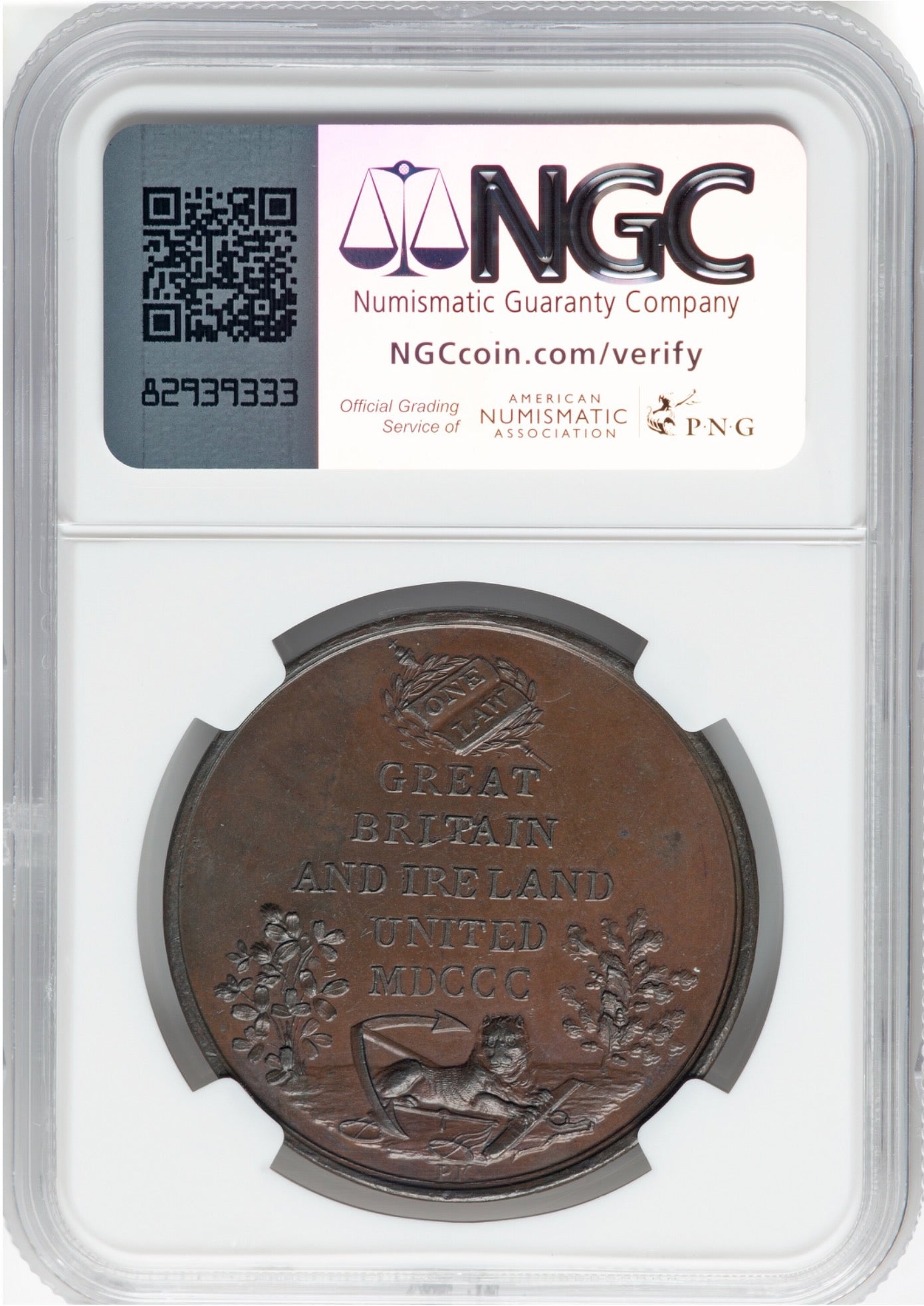 1800 Union of Great Britain and Ireland, Act Passed bronze medal BHM 494 E917 MS64BN
