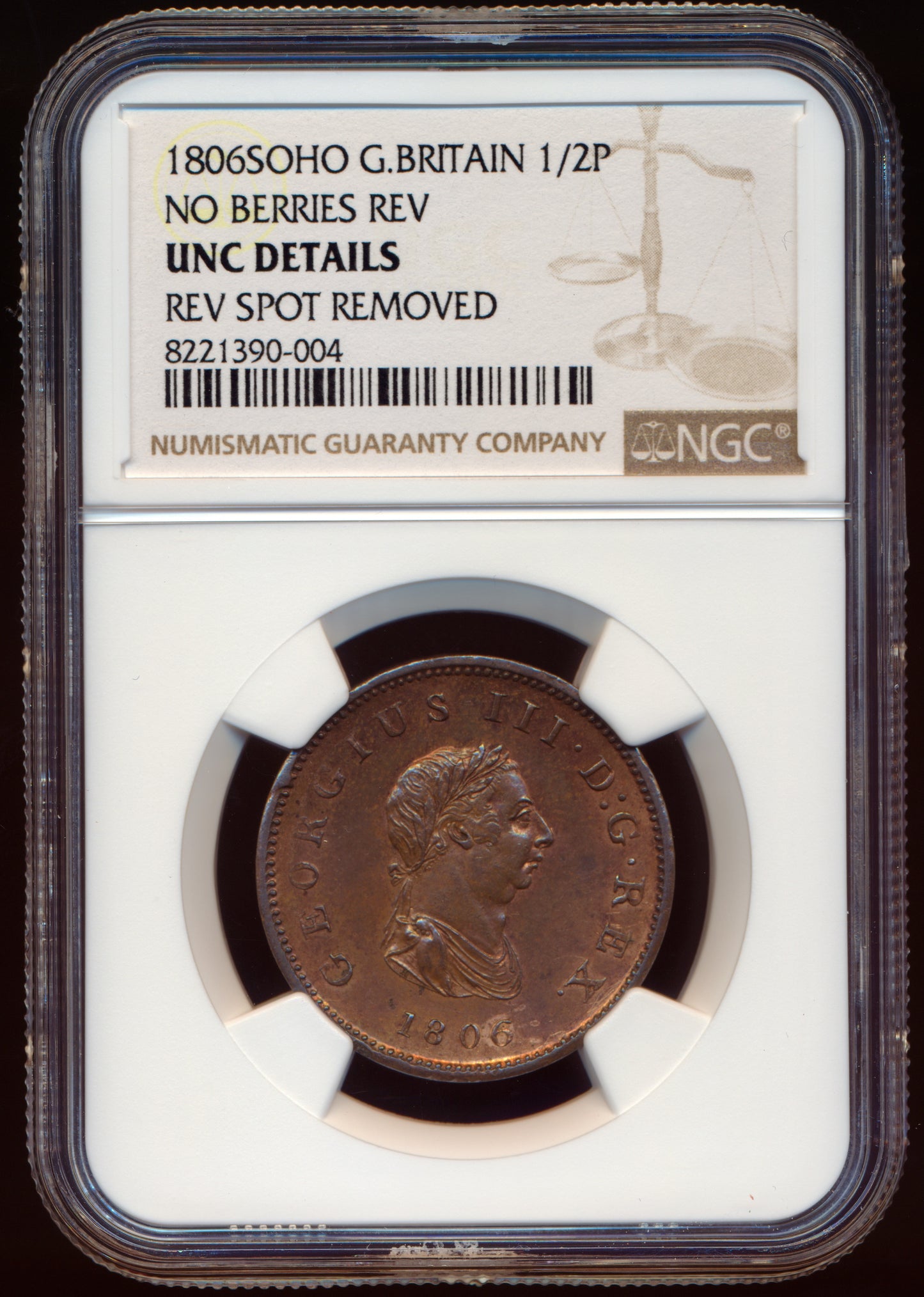1806 Halfpenny S3781 BMC 1376 No berries UNC