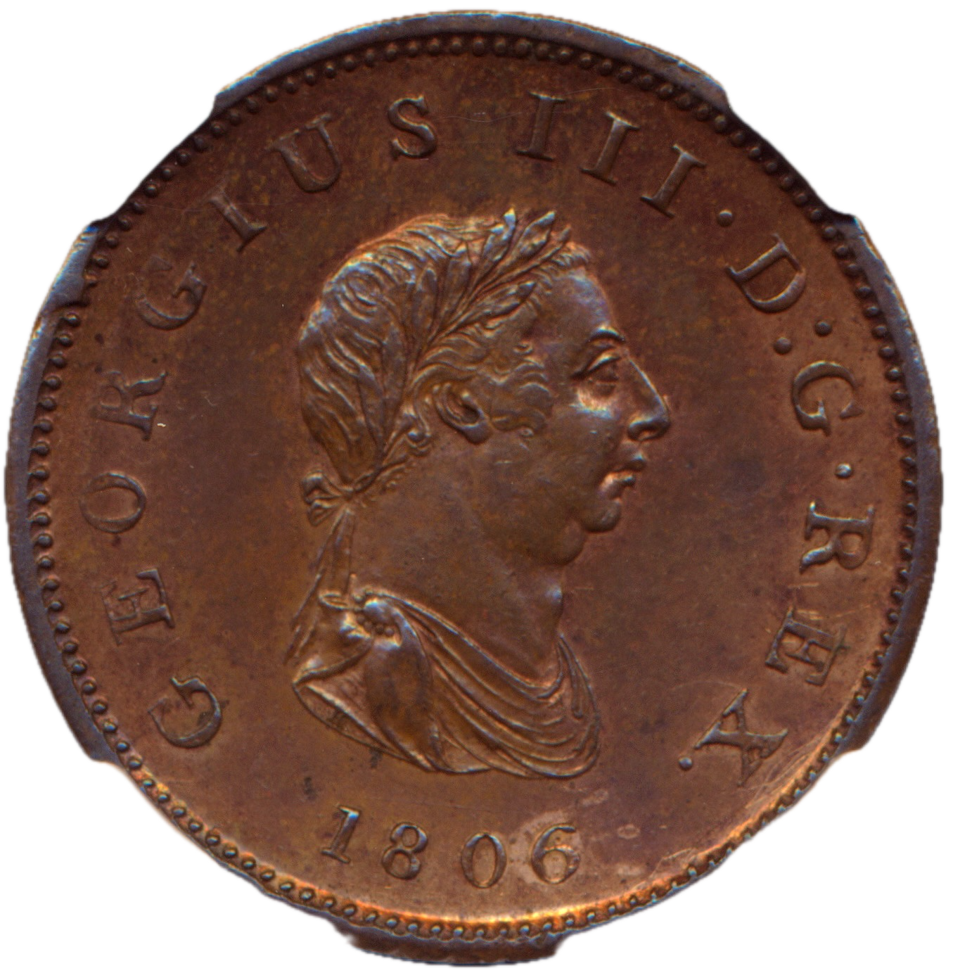 1806 Halfpenny S3781 BMC 1376 No berries UNC
