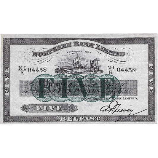 NORTHERN IRELAND P.180b NI613d 1942 Northern Bank £5 AUNC