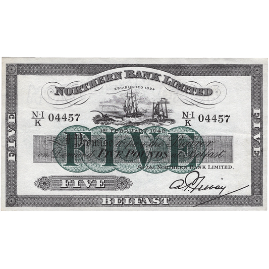 NORTHERN IRELAND P.180b NI613d 1942 Northern Bank £5 AUNC