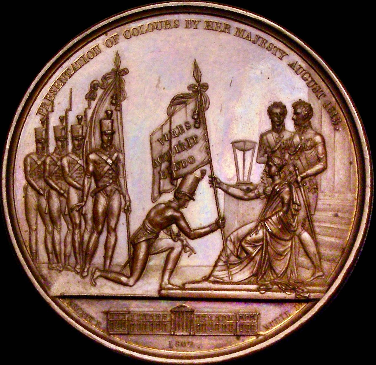 1813 Presentation of Colours 41mm copper medal by T Webb BHM 769 E1035