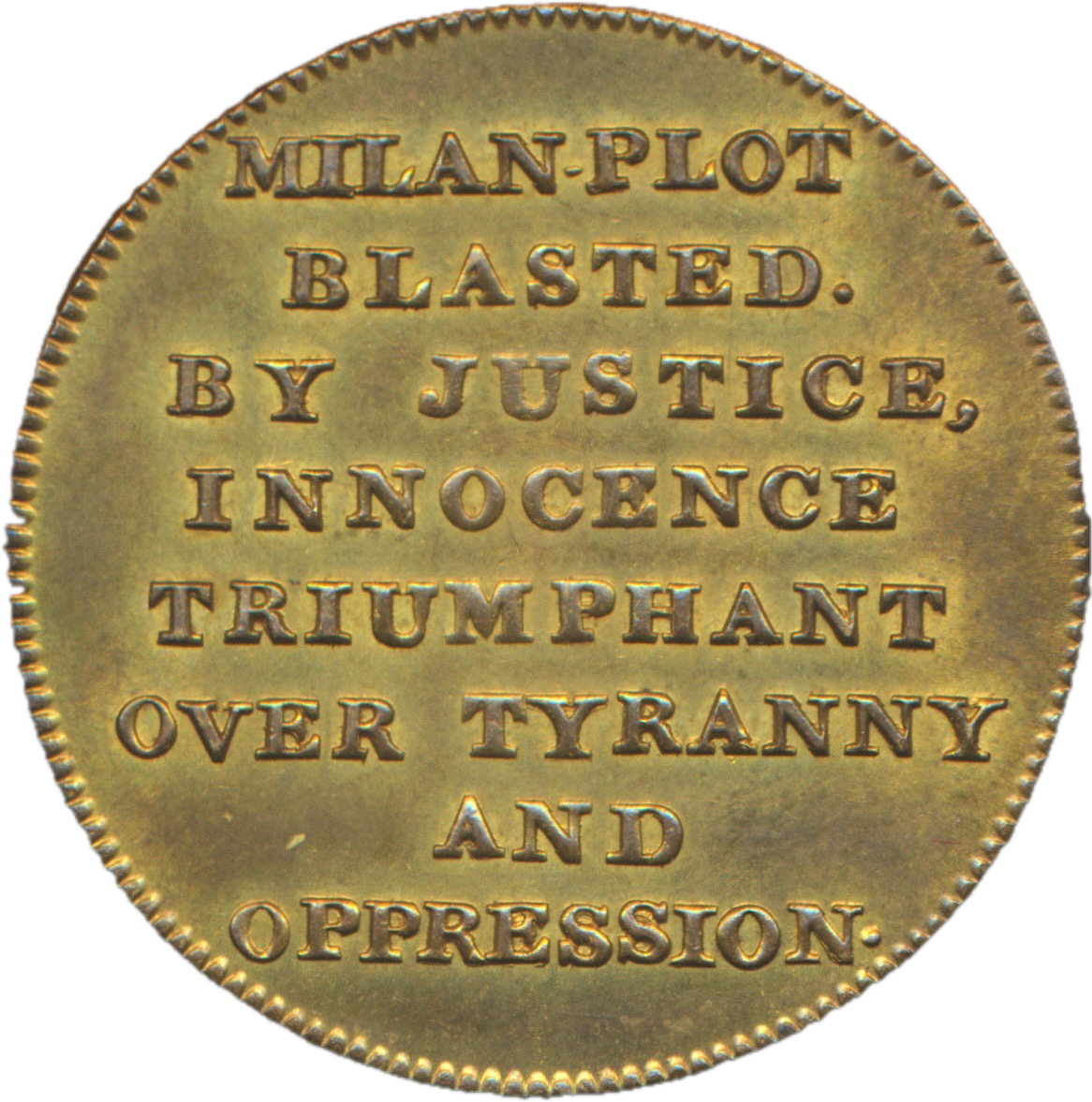 1820 Queen Caroline Acknowledged 25mm brass medal BHM 1039 EF Very rare (RRR)