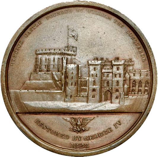 1828 Restoration of Windsor Castle 72.5mm bronze medal BHM 1337 E1202 Scarce