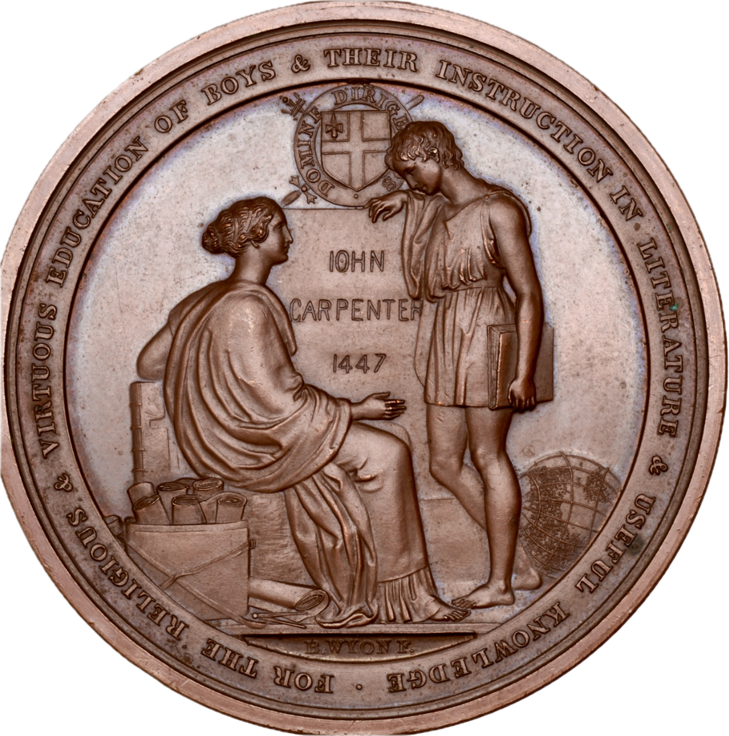 1834 Foundation of the City of London School 58mm copper medal by Wyon BHM 1680 E1279 GEF