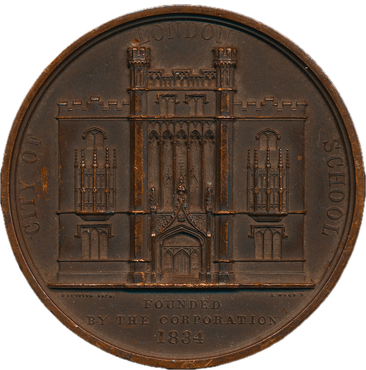 1834 City of London School 58mm copper medal by B Wyon BHM 1680 Eimer 1279