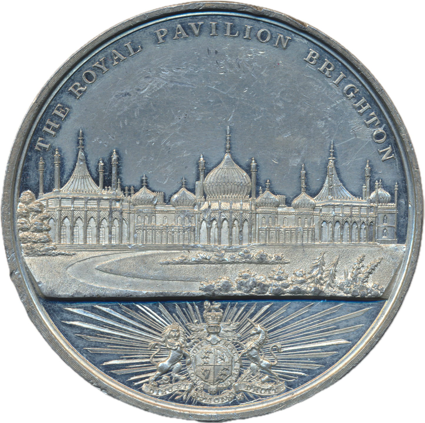 1837 Victoria visit to Royal Pavilion Brighton 58mm white metal medal BHM 1797 NEF RR