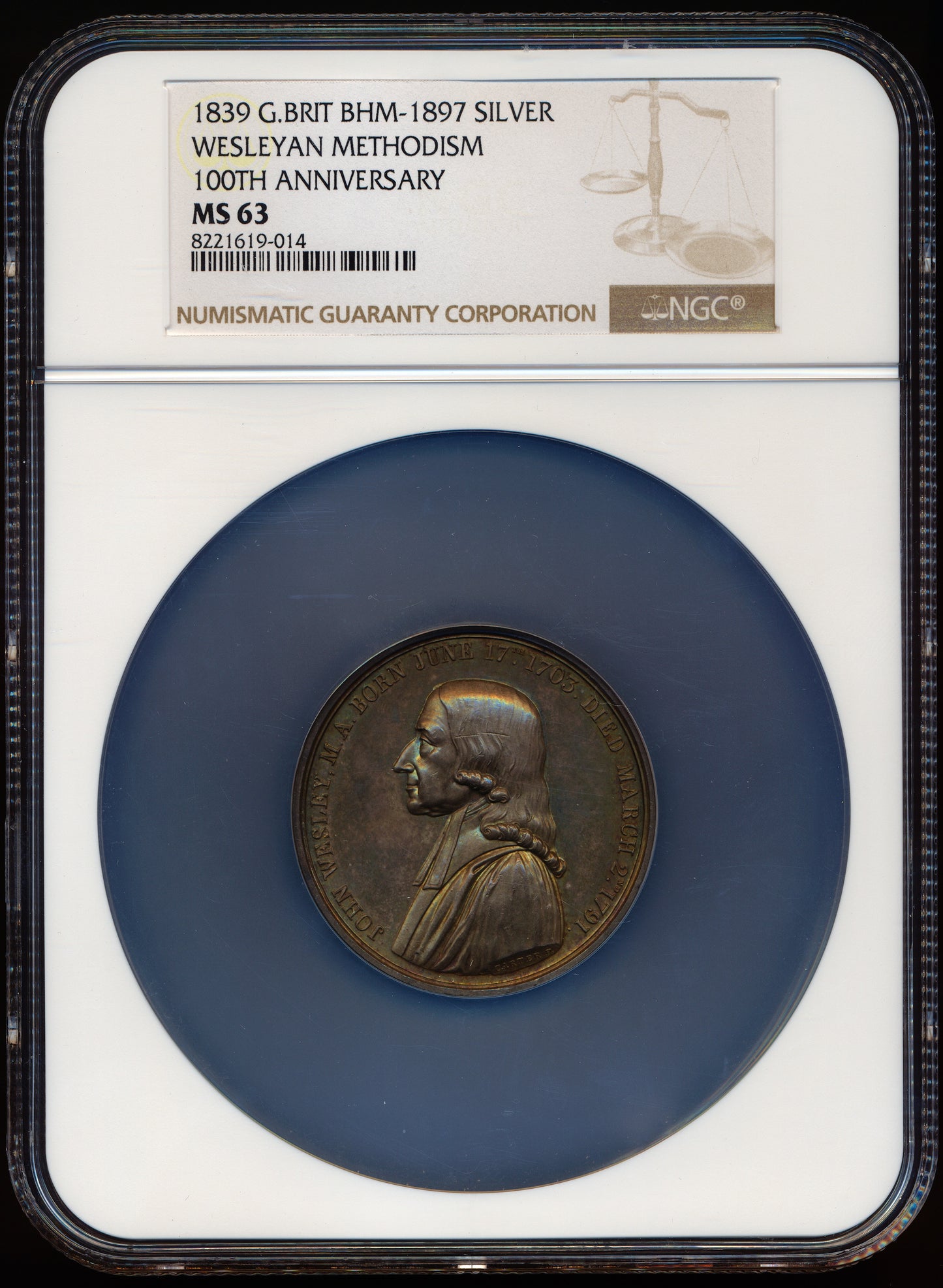 1839 Centenary of Wesleyan Methodism 48.5mm silver medal BHM 1897 E 1329b MS63