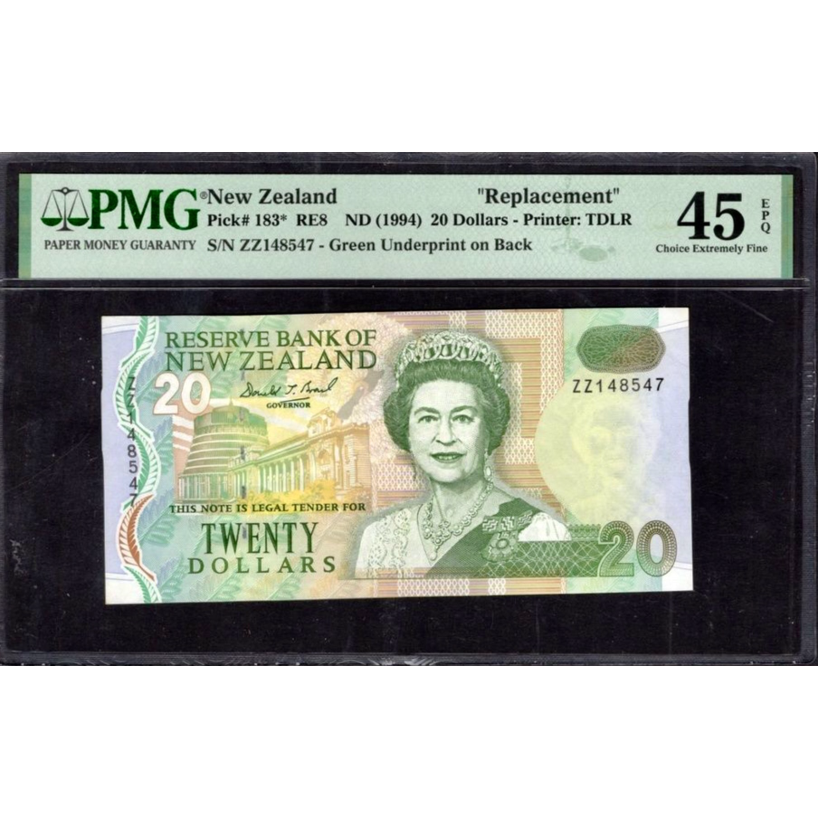 NEW ZEALAND P.183r 1994 $20 Replacement note CHOICE EF 45 EPQ