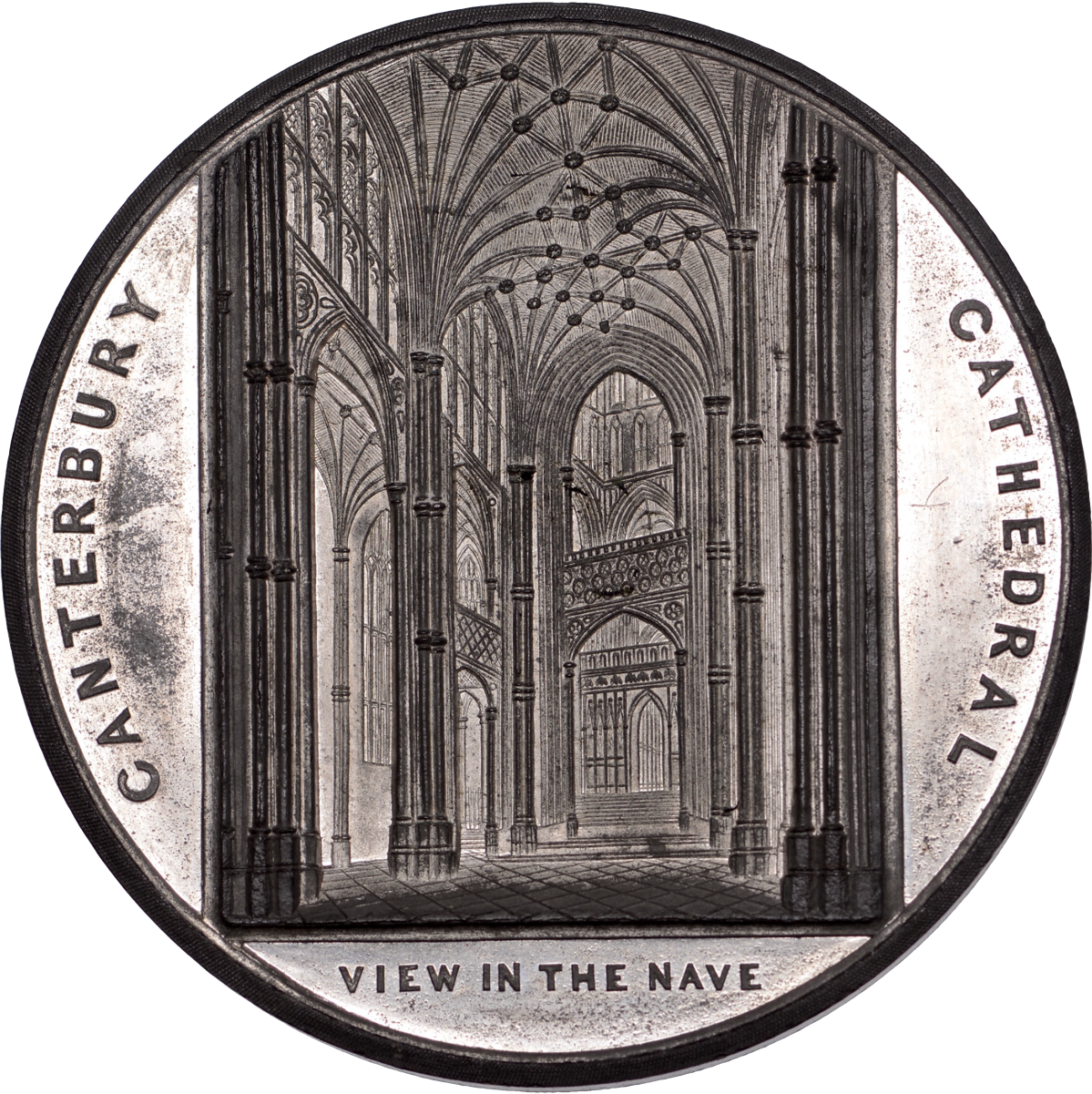 1841 Canterbury Cathedral 61mm white metal medal by J Davis BHM 2367