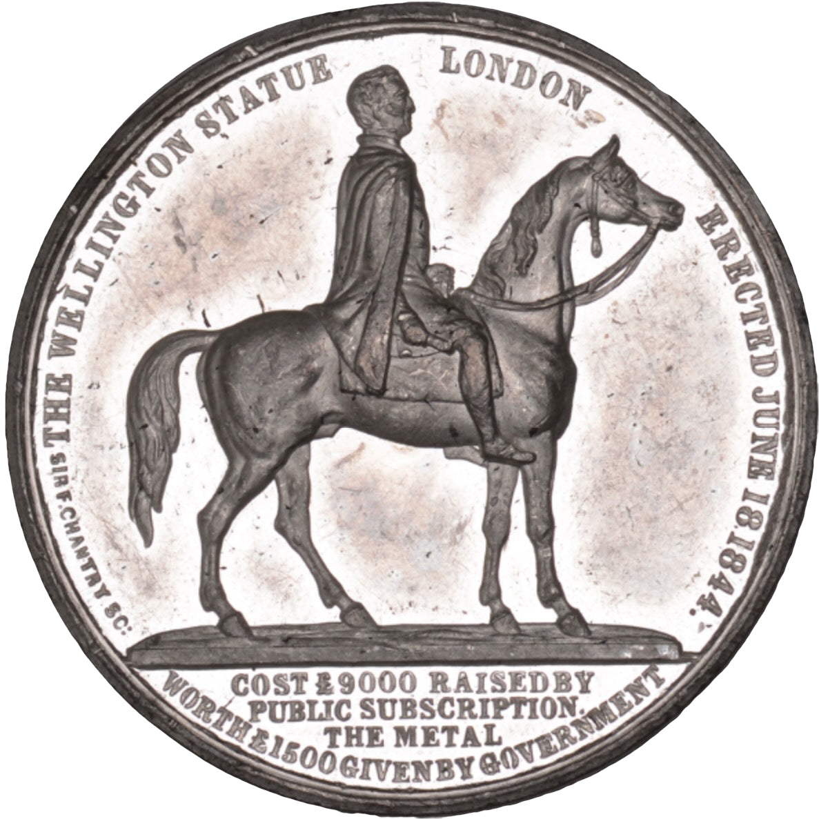1844 Duke of Wellington, Equestrian Statue 39mm white metal medal BHM 2192