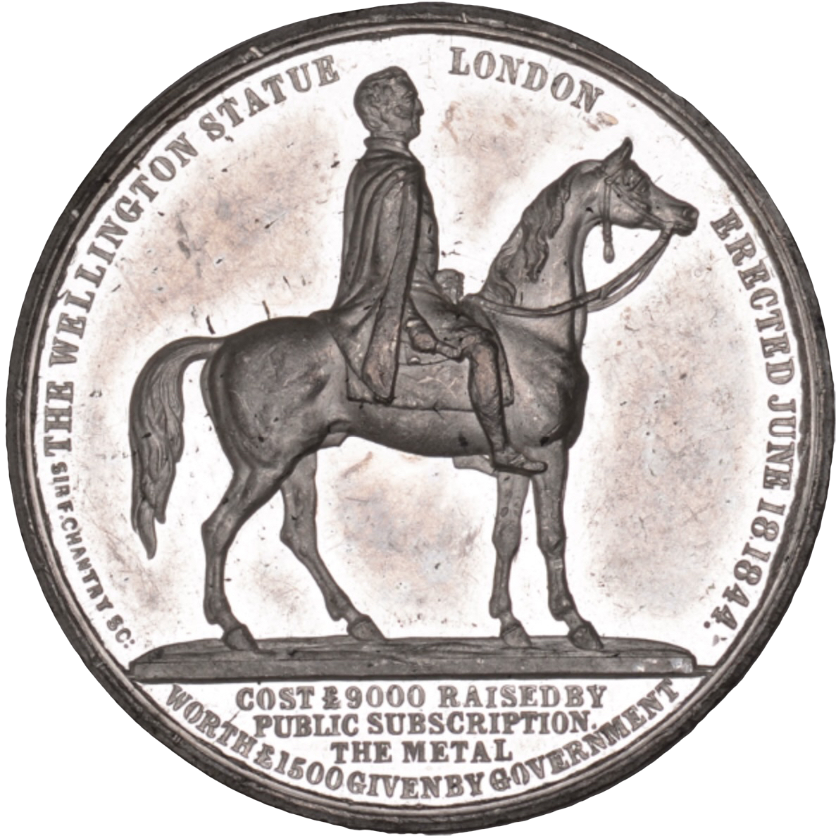 1844 Duke of Wellington, Equestrian Statue 39mm white metal medal BHM 2192