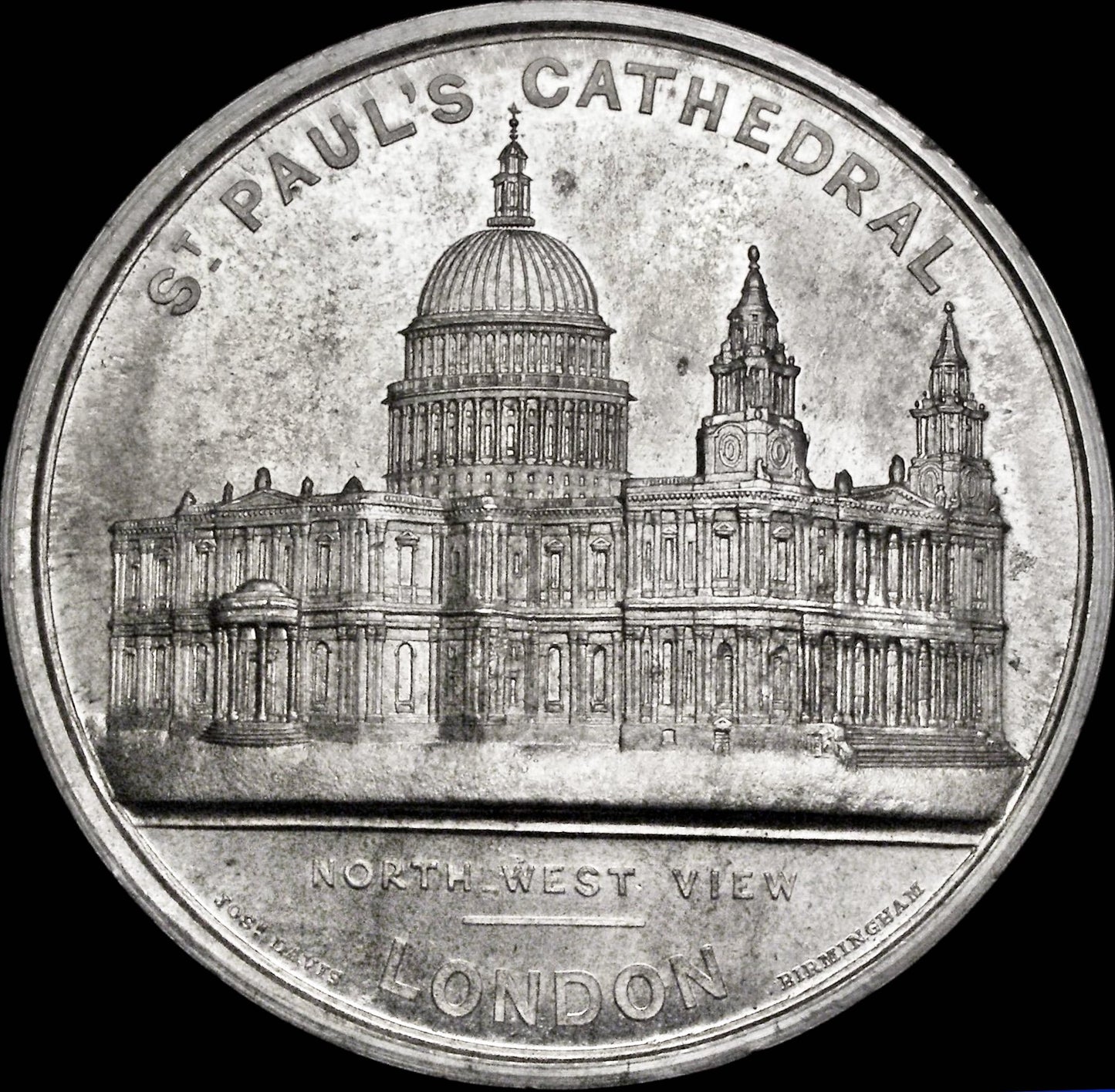 1842 St Pauls Cathedral 61mm white metal medal by J Davis BHM 2377/ BHM 2498