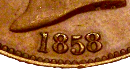 1858/7 Halfpenny S3949 BMC 1548 AUNC