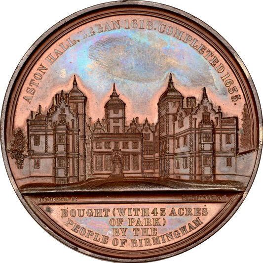 1858 Victoria visit to Aston Hall, Birmingham 55mm bronze medal in fitted box by J Moore BHM 2613